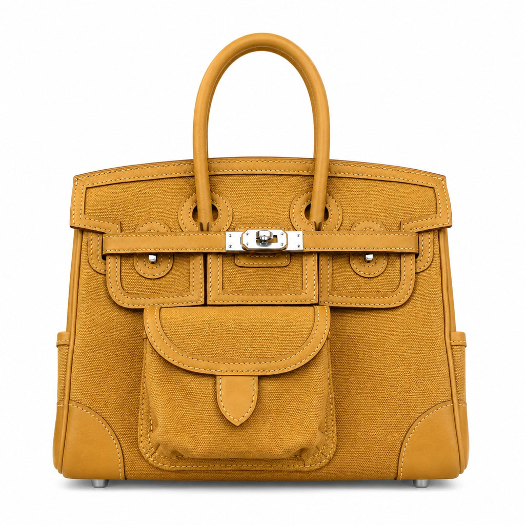 Birkin Cargo 25 in Sesame Toile Goéland and Swift Leather (Palladium Hardware) — Timeless Structured Handbag