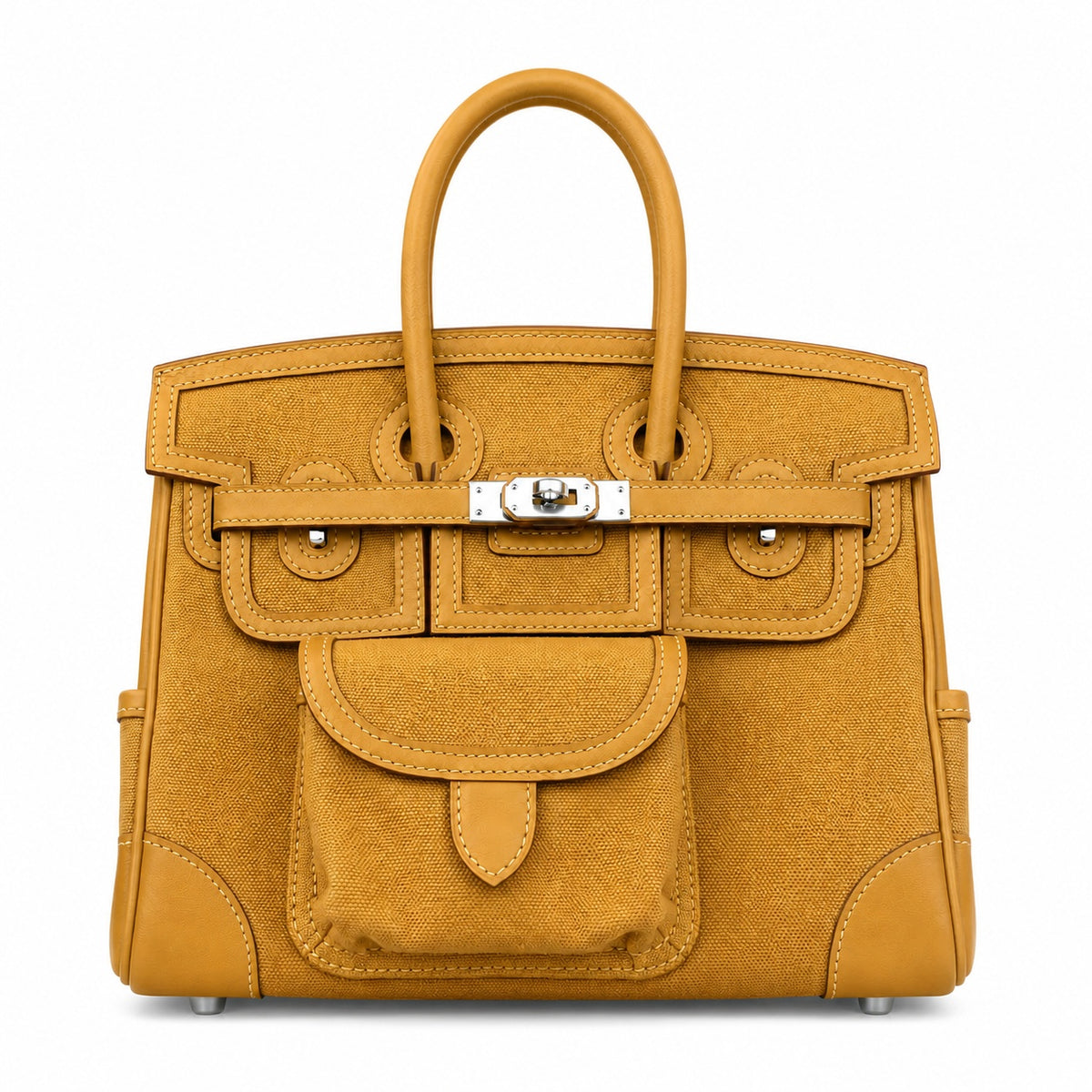 Birkin Cargo 25 in Sesame Toile Goéland and Swift Leather (Palladium Hardware) — Timeless Structured Handbag
