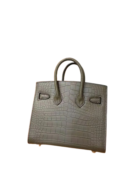 Mini Birkin 20cm Outer Stitching Tote Bag in Taupe Crocodile Pattern — Streamlined Structured Bag