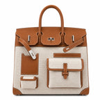 Birkin Cargo 40 Gold Leather and Toile Canvas Multi-Pocket Bag — Distinctive Carryall Silhouette