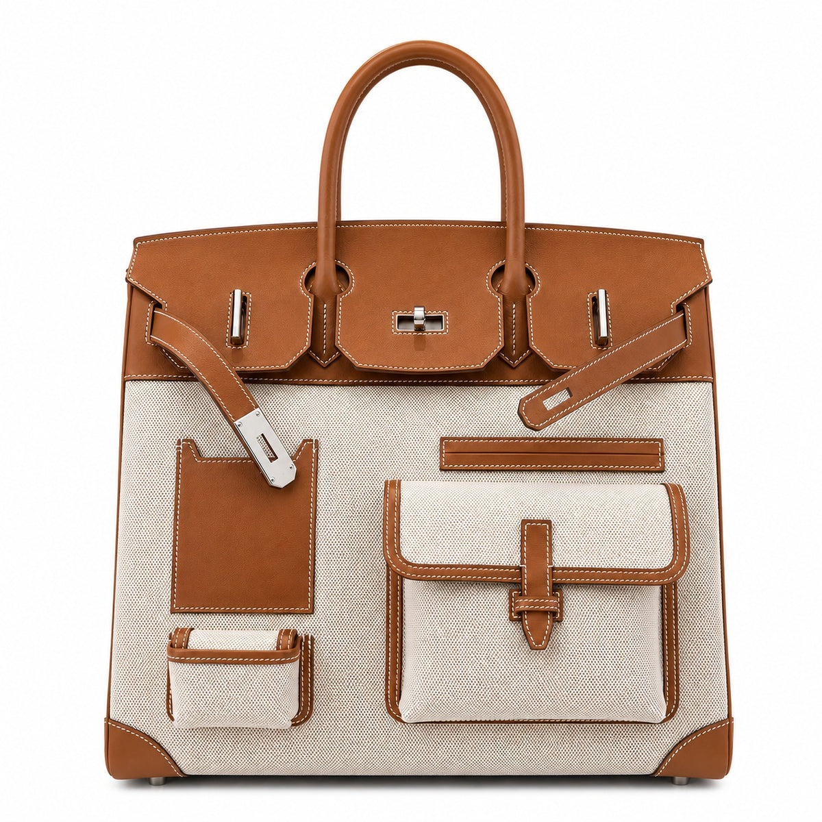Birkin Cargo 40 Gold Leather and Toile Canvas Multi-Pocket Bag — Distinctive Carryall Silhouette
