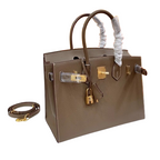 Birkin Style 25/30 Sellier in Etoupe Epsom Leather with White Stitching (Gold Hardware) — Distinctive Carryall Silhouette
