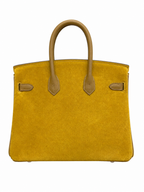 Birkin 25 Retourne in Yellow Swift Leather and Suede Grizzly (Palladium Hardware) — Classic Hand-Carry Tote