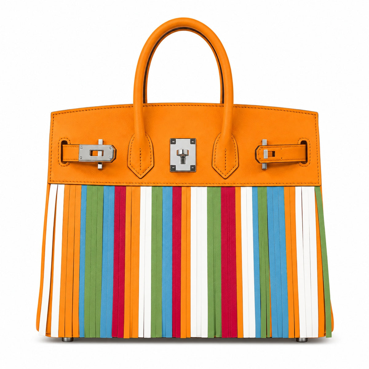 Birkin 30cm HSS Edition in Amber Yellow with Rainbow Swift Fringe — Versatile Top-Handle Handbag