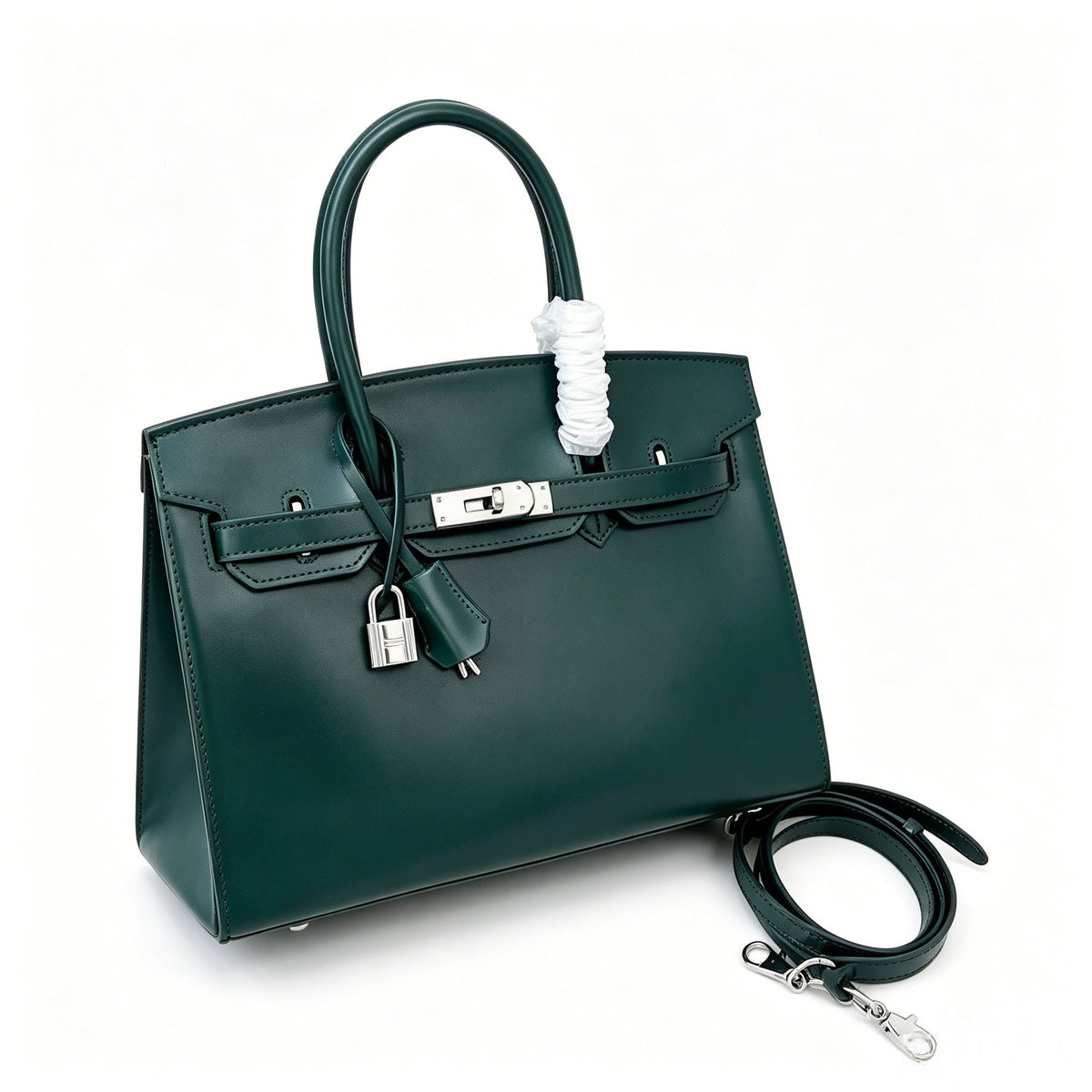 Birkin 30 Style Sellier in Vert Cypress Smooth Leather (Palladium Hardware) — Timeless Structured Handbag