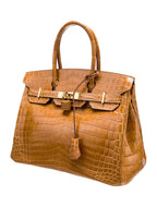 Birkin Shiny Niloticus Crocodile Cowhide Leather Gold Hardware — Refined Structured Tote