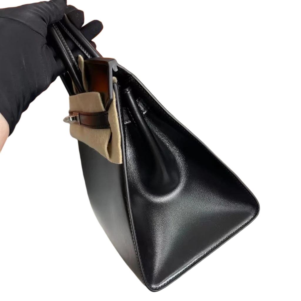 Hermès Birkin 25 Sellier Noir Box Calf Leather Silver Hardware — Polished Top-Handle Bag
