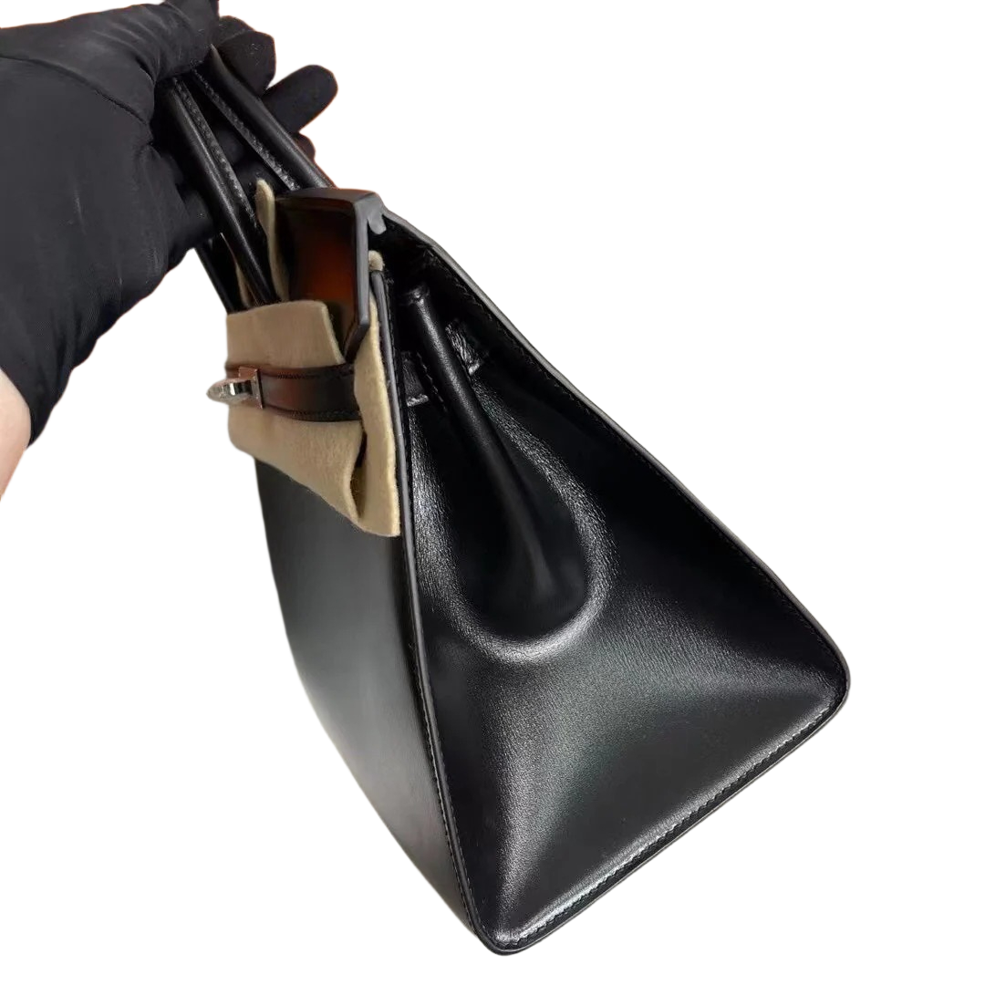 Hermès Birkin 25 Sellier Noir Box Calf Leather Silver Hardware — Polished Top-Handle Bag