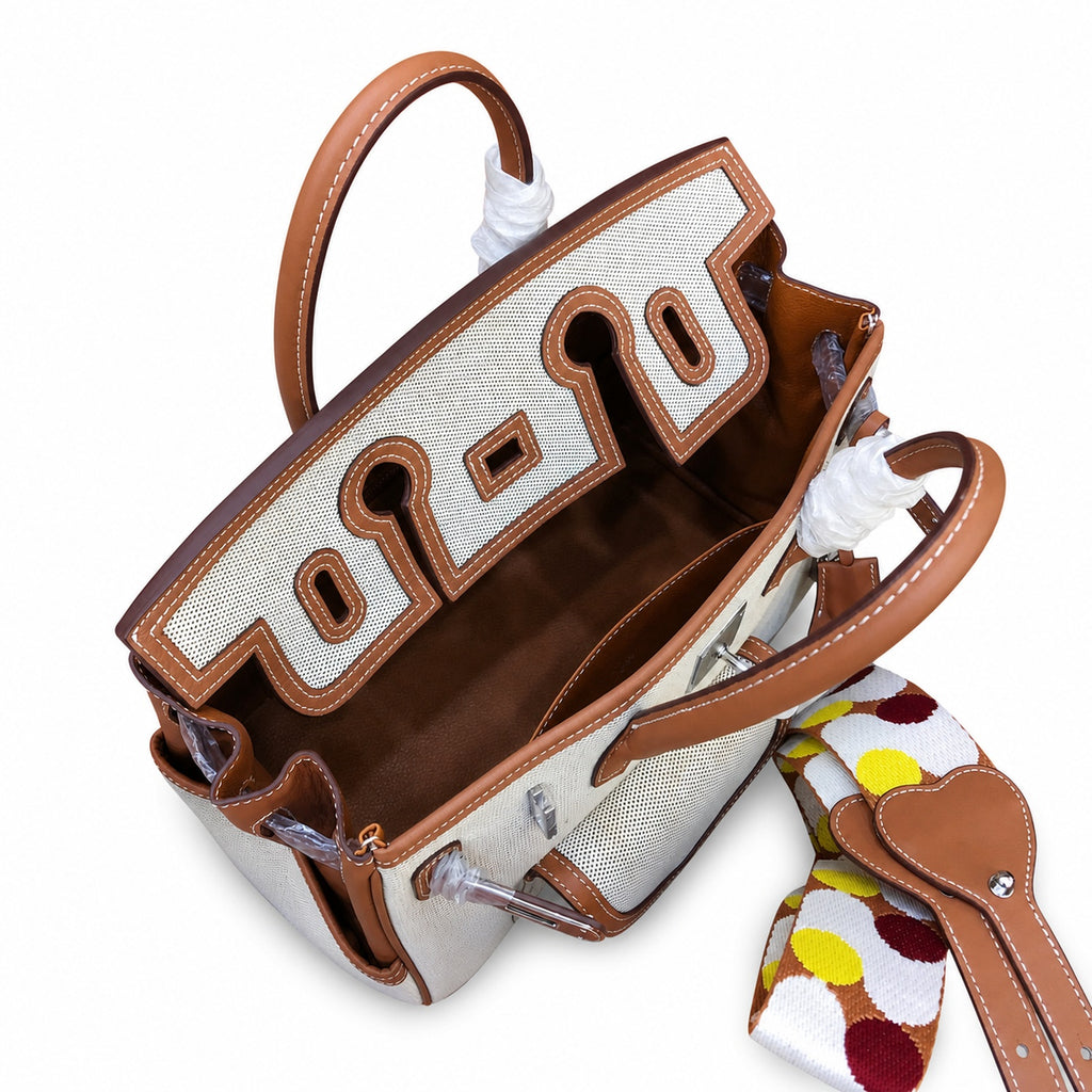 Birkin Cargo 30 Gold Swift Leather and Ecru Canvas Multi-Pocket Bag — Polished Top-Handle Bag
