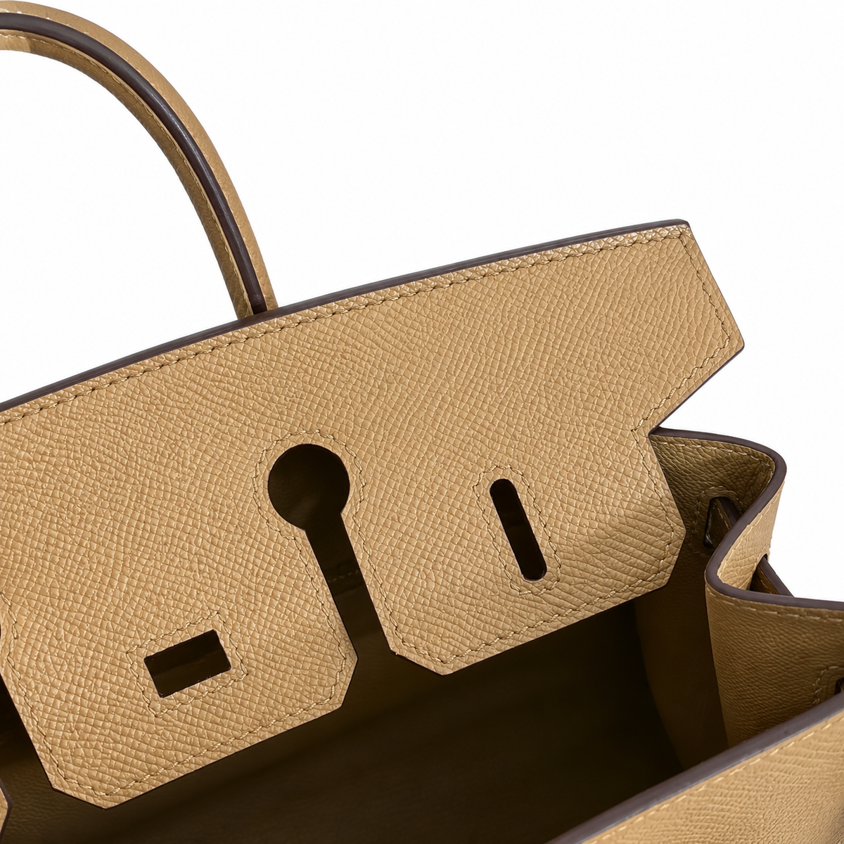 Timeless Structured Handbag: Birkin 25 Sellier 4B Biscuit Epsom Gold Hardware