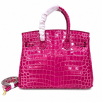 Birkin Style 25/30/35 Retourne in Rose Schéhérazade Crocodile-Embossed Leather (Gold Hardware) — Streamlined Structured Bag