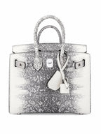 Mini Birkin 20cm Outer Stitching Tote Bag in Two-Tone Snow White Lizard Pattern — Versatile Top-Handle Handbag