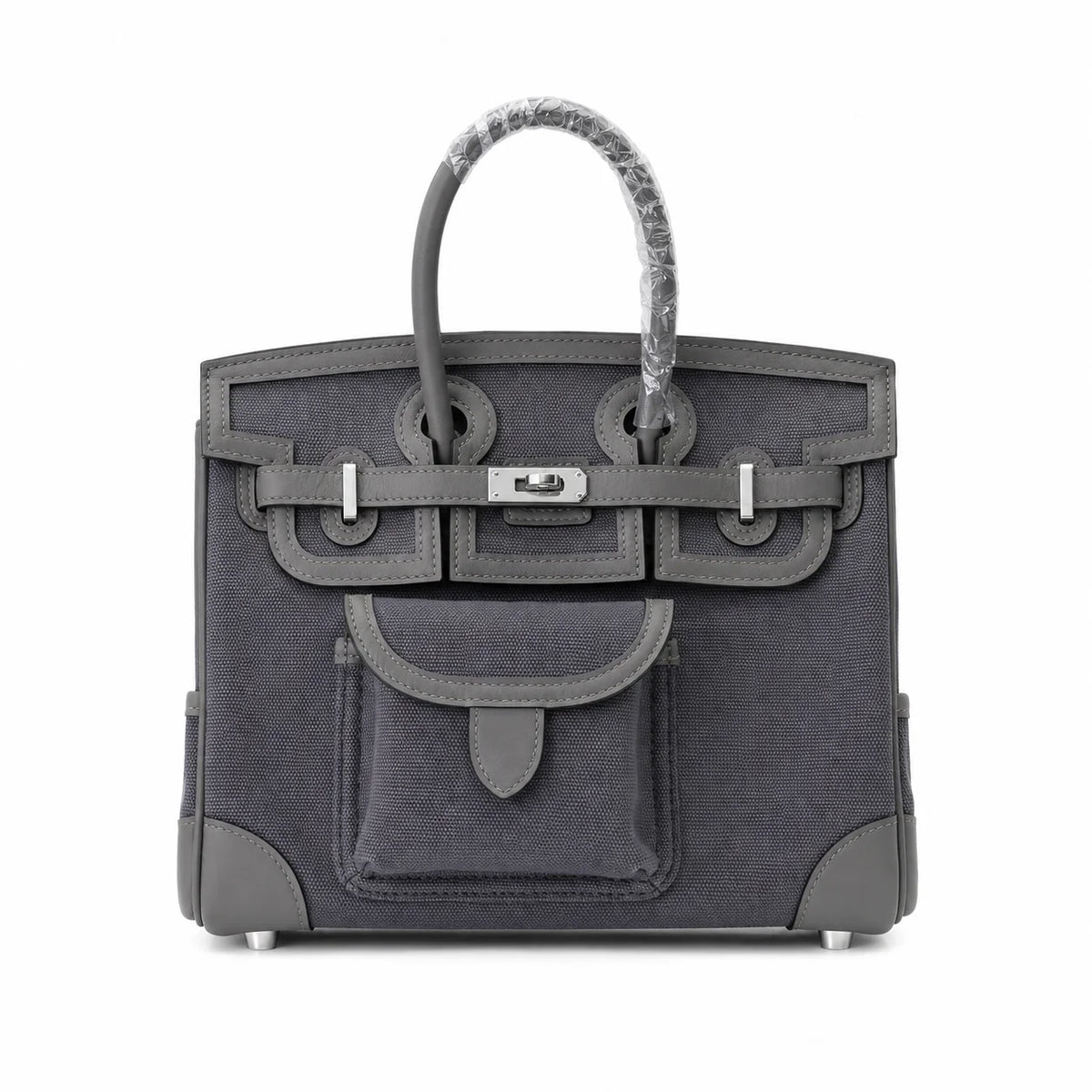 Birkin Cargo 25 Etain Grey Swift Leather and Canvas Splicing Bag — Streamlined Structured Bag