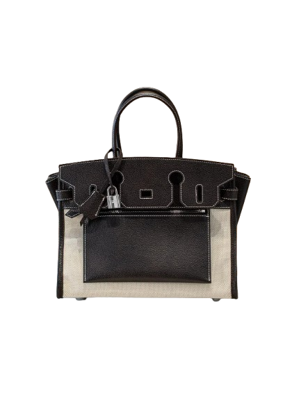 Birkin 35 A L'Envers Black-Ecru Toile H Canvas and Black Volupto Palladium Hardware — Streamlined Structured Bag