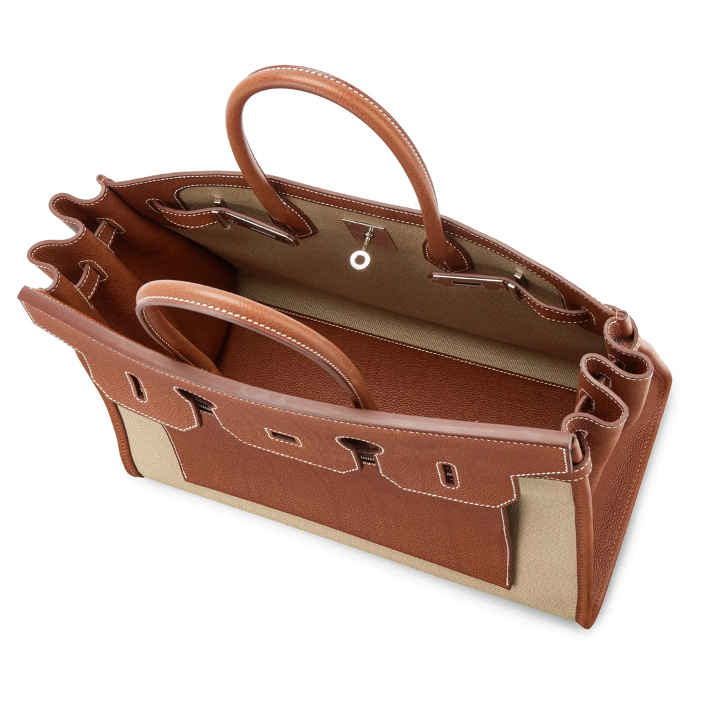 Birkin 35 L'Envers Edition Fauve Barenia Faubourg Palladium Hardware — Distinctive Carryall Silhouette