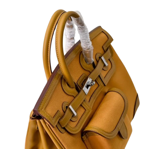 Birkin Cargo 25 Amber Yellow Swift Leather and Canvas Splicing Bag — Sophisticated Tote Style