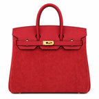 Rare Runaway Birkin 25cm Grizzly Rouge Casaque Suede Luxury Tote — Polished Top-Handle Bag