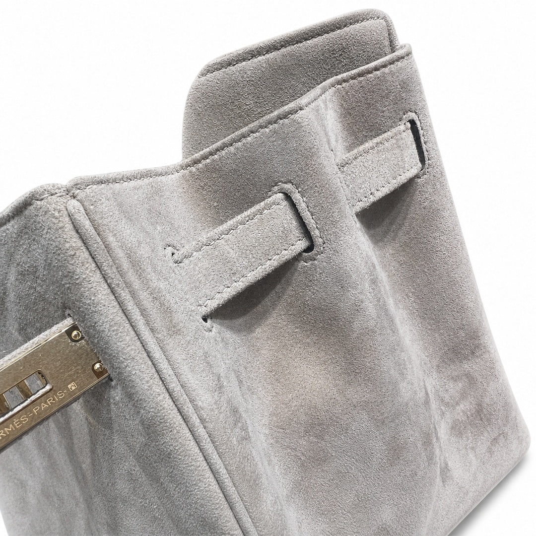 Birkin 35 Retourne in Etoupe Suede Grizzly (Gold Hardware) — Distinctive Carryall Silhouette