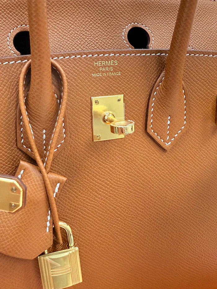 Birkin Sellier 25 Gold Epsom Leather Rolled Handles Gold Hardware — Classic Hand-Carry Tote