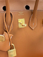 Birkin Sellier 25 Gold Epsom Leather Rolled Handles Gold Hardware — Classic Hand-Carry Tote
