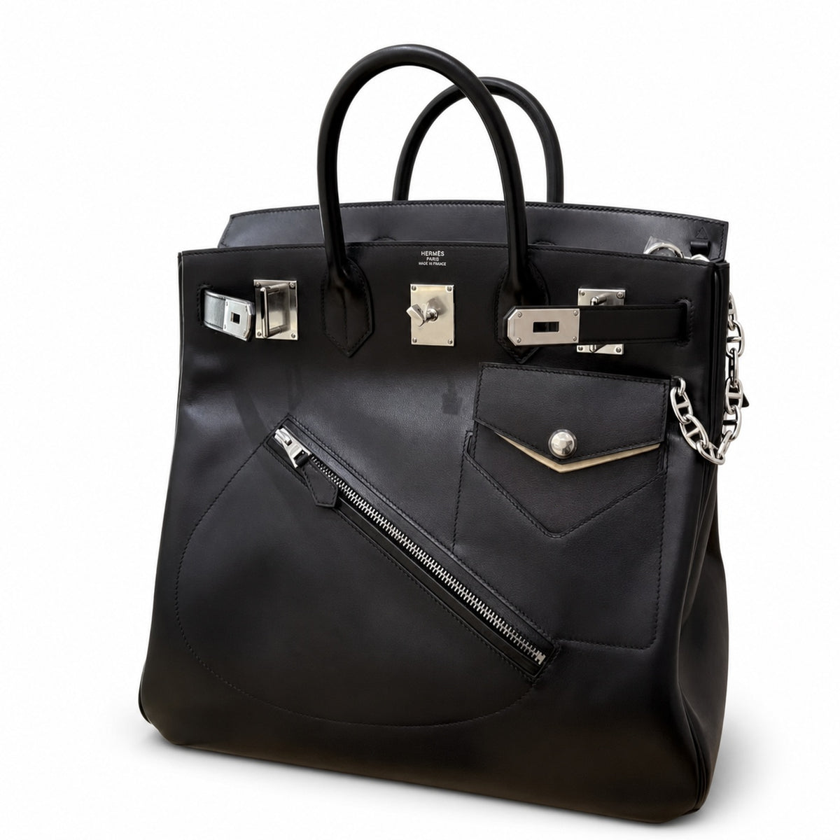 Birkin 40 Rock Sellier in Noir Swift Leather (Palladium Hardware) — Timeless Structured Handbag