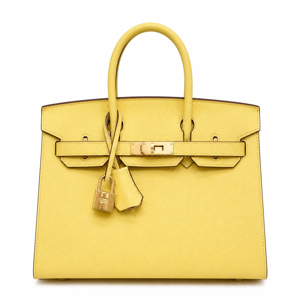 Birkin Style 25/30 Sellier in Lime Epsom Leather (Gold Hardware) — Timeless Structured Handbag