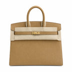 Timeless Structured Handbag: Birkin 25 Sellier 4B Biscuit Epsom Gold Hardware