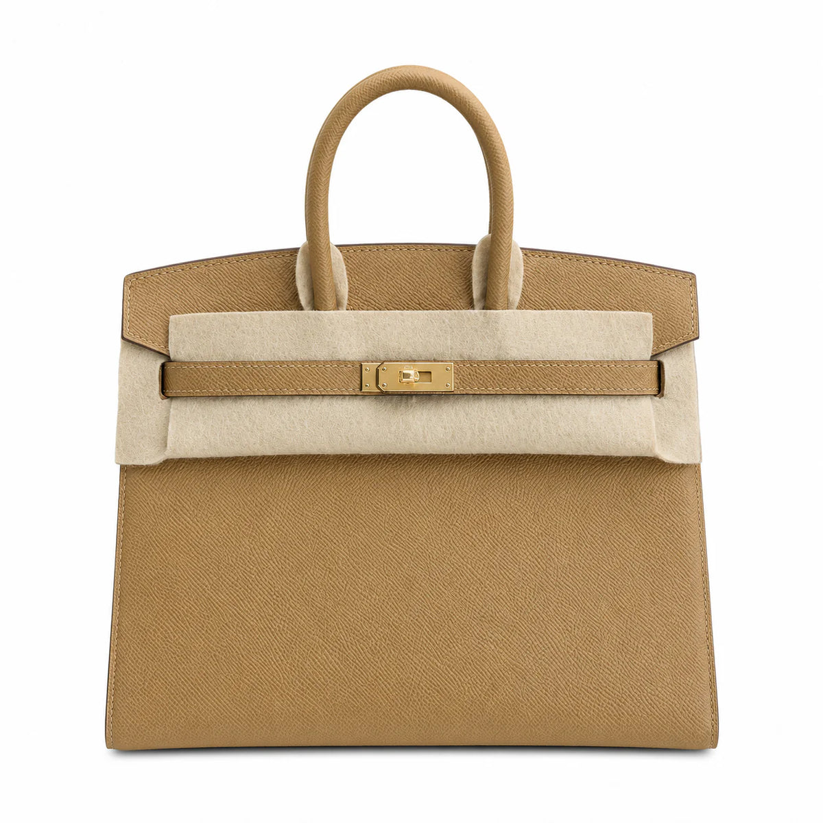 Timeless Structured Handbag: Birkin 25 Sellier 4B Biscuit Epsom Gold Hardware