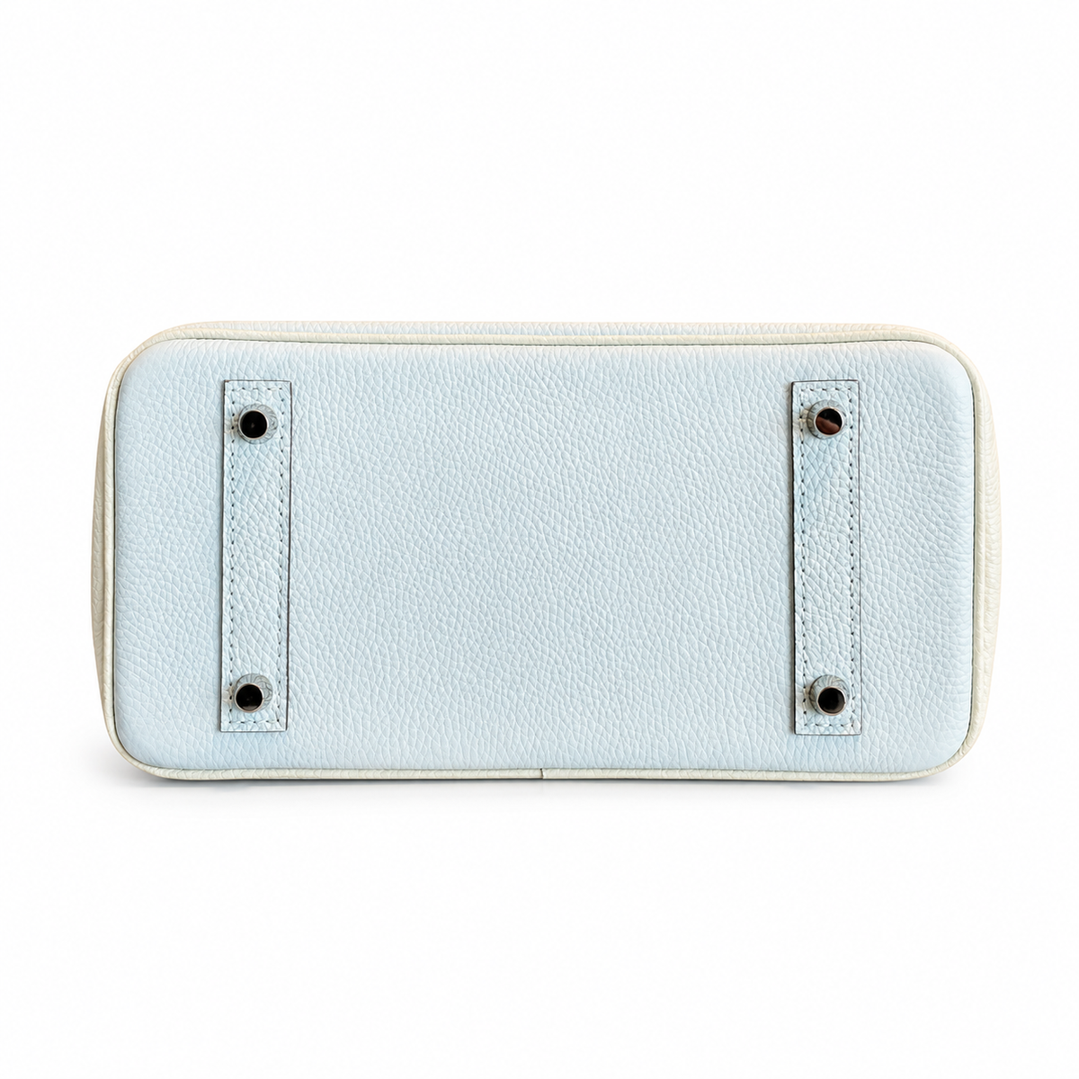 Birkin 25/30 Retourne Bi-Color in Bleu Brume and Craie Togo Leather (Palladium Hardware) — Polished Top-Handle Bag