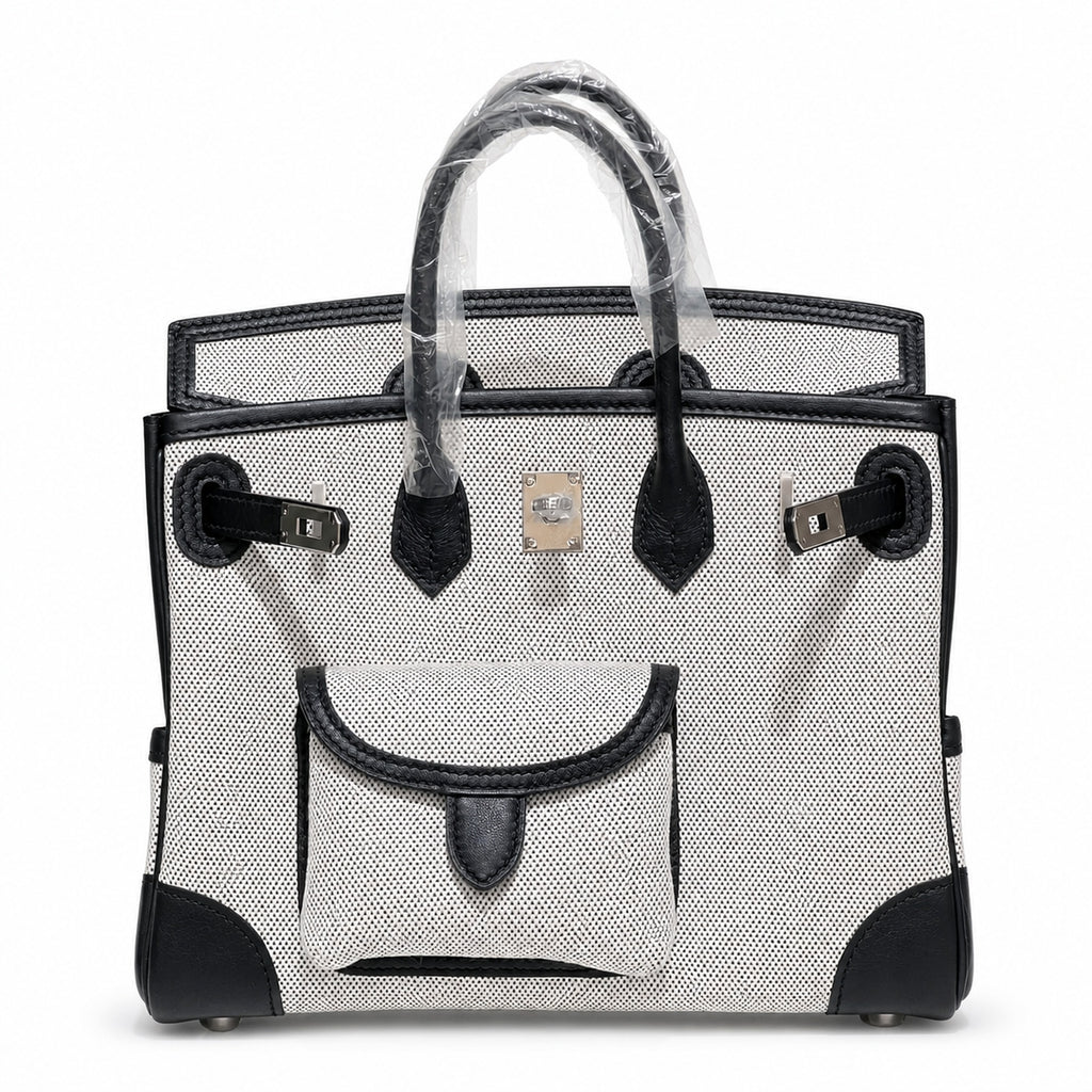 Birkin Cargo 25 Black Leather and Ecru Canvas Multi-Pocket Mini Bag — Classic Hand-Carry Tote