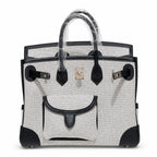 Birkin Cargo 25 Black Leather and Ecru Canvas Multi-Pocket Mini Bag — Classic Hand-Carry Tote