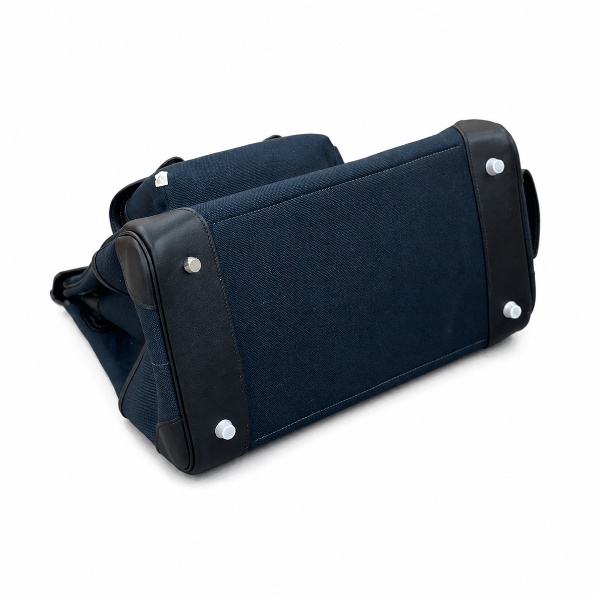 Birkin Cargo 35 in Bleu Nuit Toile Goéland and Noir Swift Leather (Palladium Hardware) — Polished Top-Handle Bag