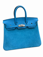 Birkin 25 Retourne in Bleu Zanzibar Swift Leather and Suede Grizzly (Palladium Hardware) — Polished Top-Handle Bag