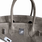 Birkin 30 Retourne in Etoupe Suede Grizzly with White Stitching (Palladium Hardware) — Distinctive Carryall Silhouette