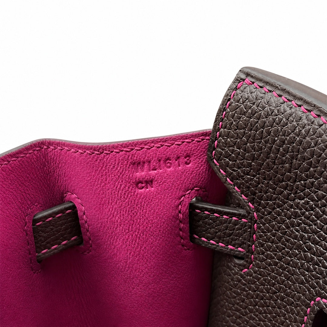 Mini Birkin 25cm Officier Edition in Chocolate Brown Togo & Pink Swift Calfskin — Distinctive Carryall Silhouette