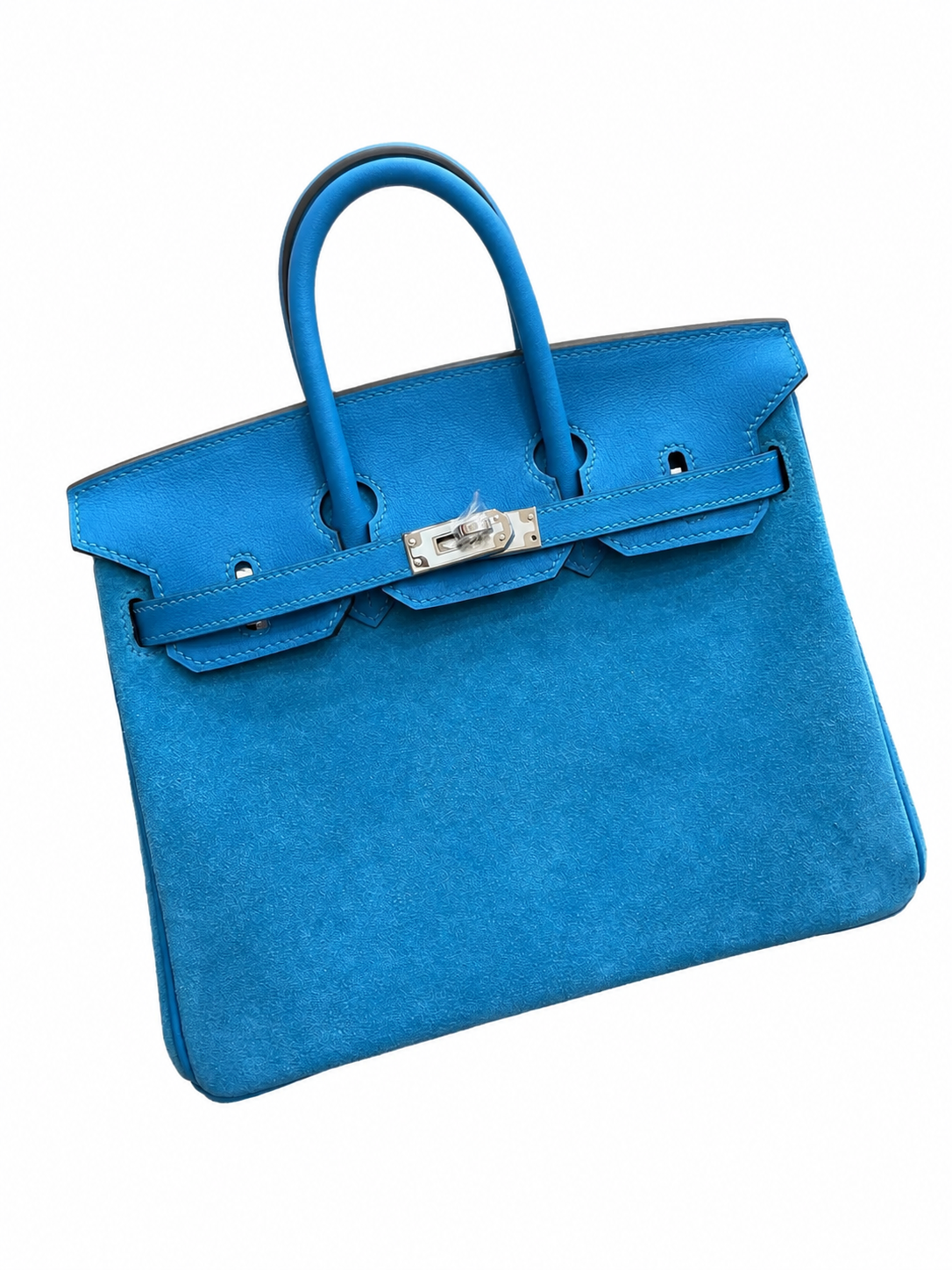 Birkin 25 Retourne in Bleu Zanzibar Swift Leather and Suede Grizzly (Palladium Hardware) — Polished Top-Handle Bag