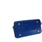 Birkin Blue Croc Embossement Leather Handbags Metal Lock Satchel Bag — Structured Top-Handle Tote