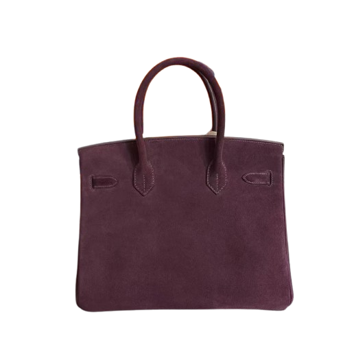 Birkin 30 Retourne in Bordeaux Suede Grizzly with White Stitching (Gold Hardware) — Classic Hand-Carry Tote