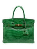 Birkin Emerald Shiny Niloticus Crocodile Gold Hardware — Streamlined Structured Bag