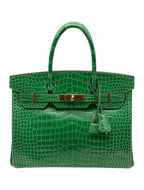 Birkin Emerald Shiny Niloticus Crocodile Gold Hardware — Streamlined Structured Bag