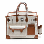 Birkin Cargo 35 Gold Leather and Ecru Canvas Multi-Pocket Bag — Versatile Top-Handle Handbag