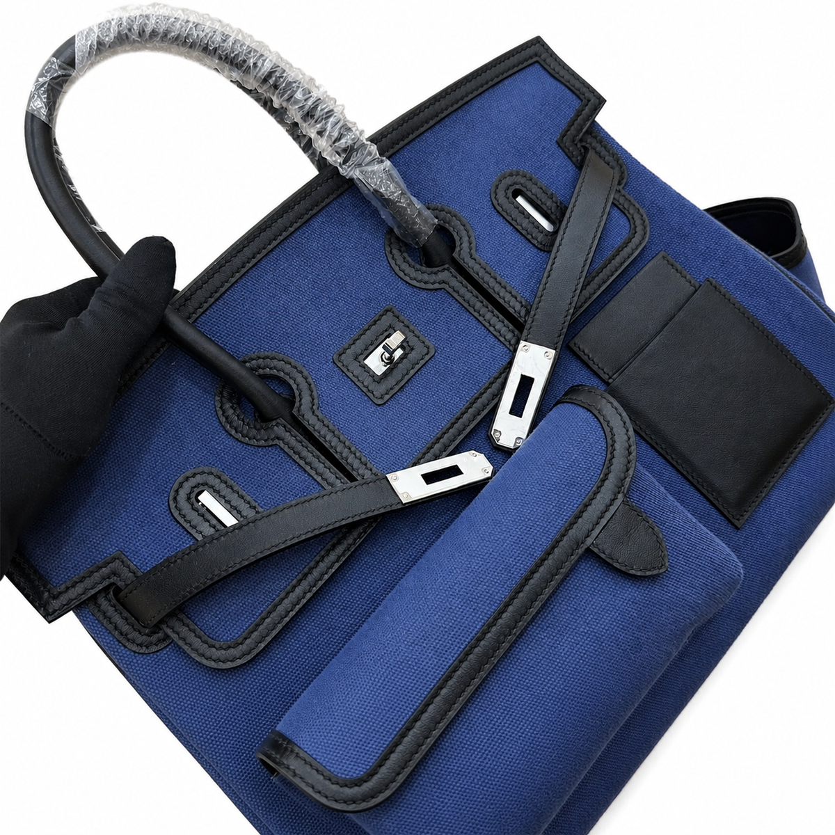 Birkin Cargo 35 in Bleu Marine Toile Goéland and Swift Leather (Palladium Hardware) — Streamlined Structured Bag