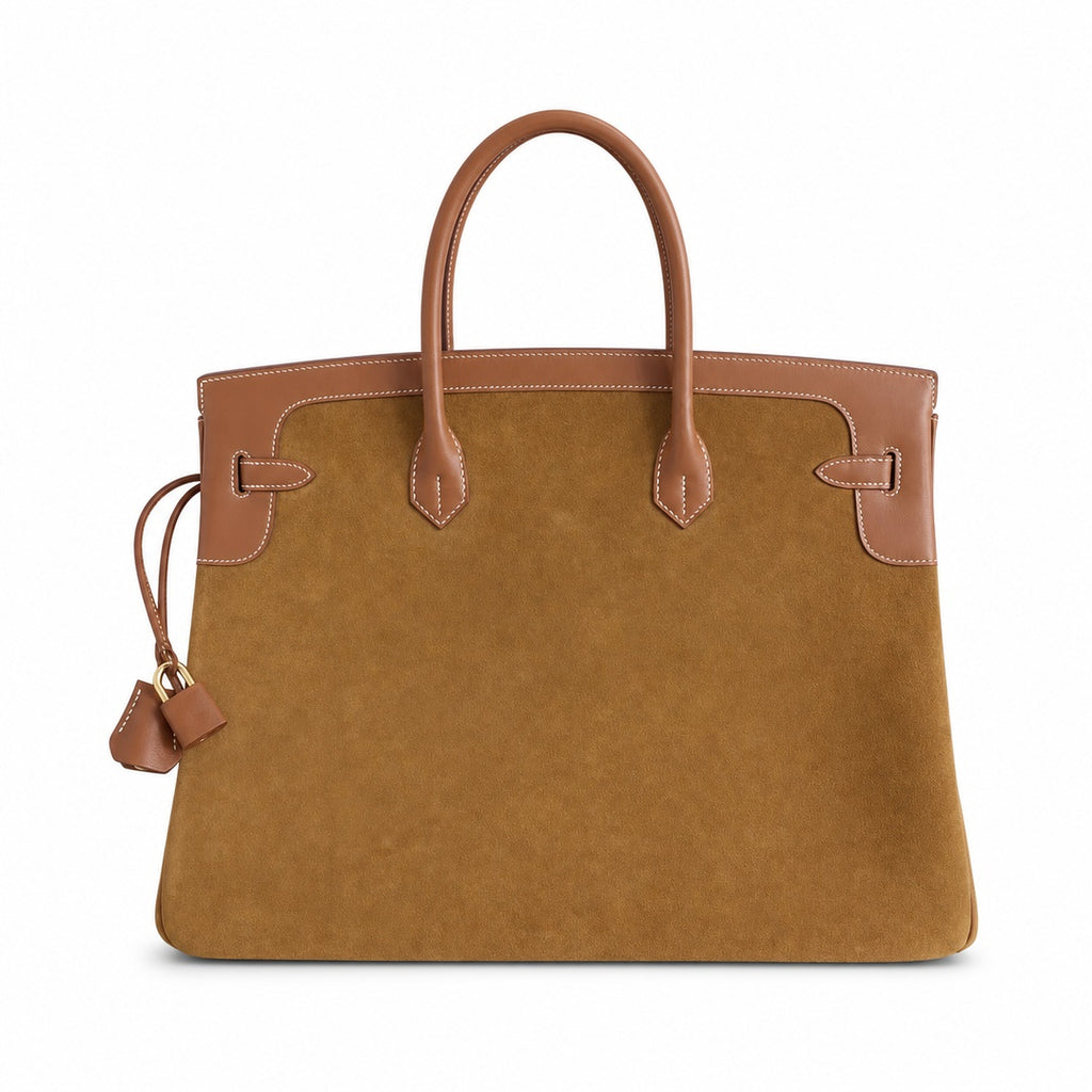 Birkin 40 Retourne in Gold Swift Leather and Suede Grizzly (Gold Hardware) — Sophisticated Tote Style