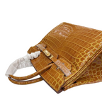 Birkin Style 25/30/35 Retourne in Miel/Gold Crocodile-Embossed Leather (Gold Hardware) — Refined Structured Tote