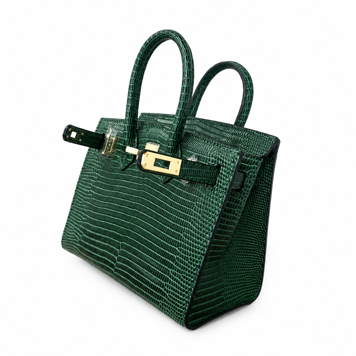 Mini Birkin 20cm Outer Stitching Tote Bag in Emerald Lizard Pattern — Timeless Structured Handbag