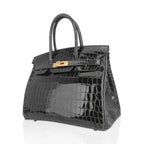 Birkin Bag, Crocodile-Grain Top-Grain Cowhide Leather, In-Seam Gold Hardware — Refined Structured Tote