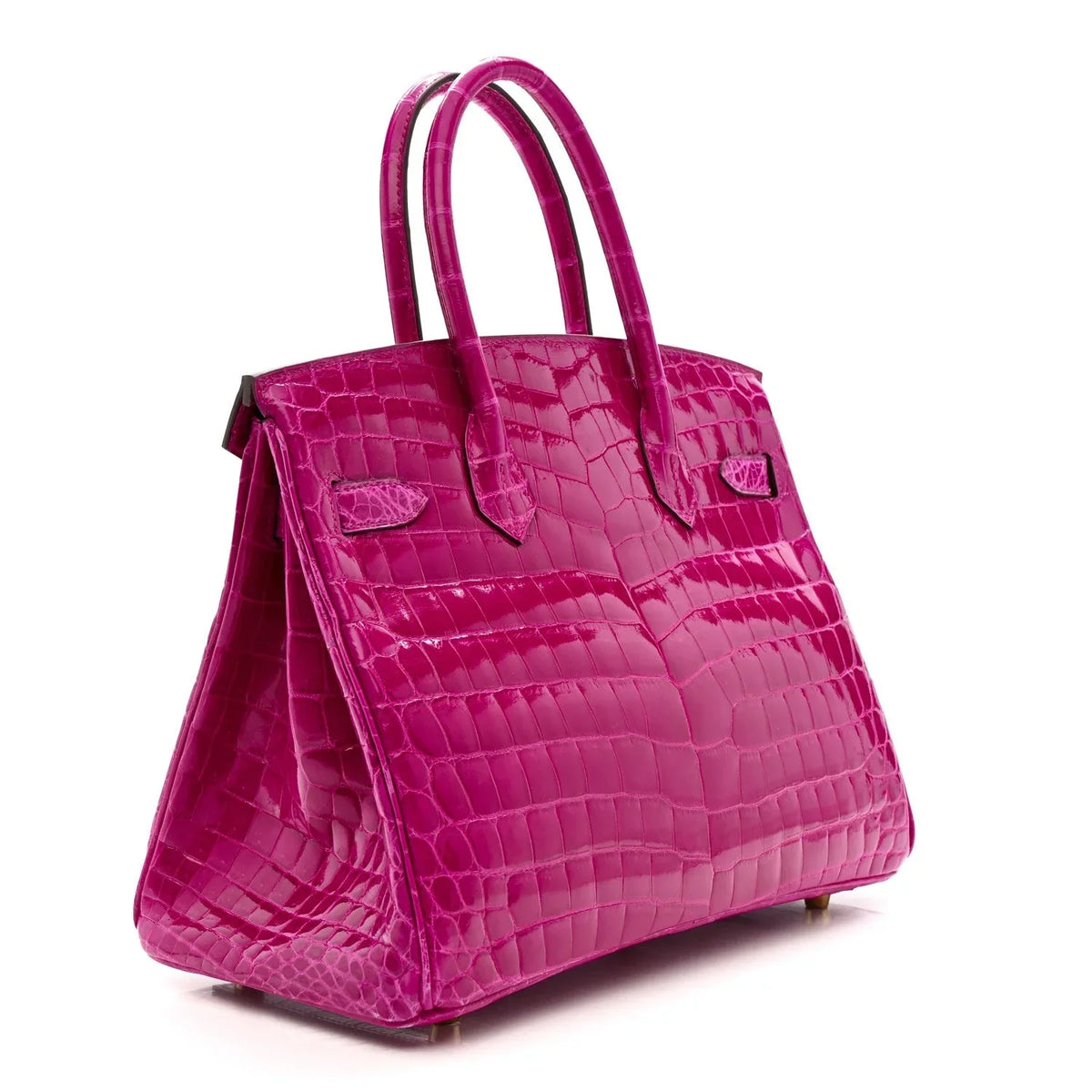 Birkin 30 Rose Pourpre Shiny Niloticus Crocodile Gold Hardware — Classic Hand-Carry Tote