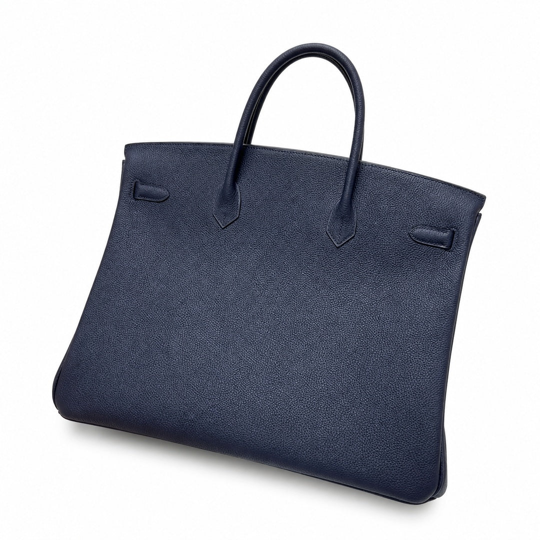 Birkin 30 Retourne in Etoupe Suede Grizzly with White Stitching (Gold Hardware) — Structured Top-Handle Tote