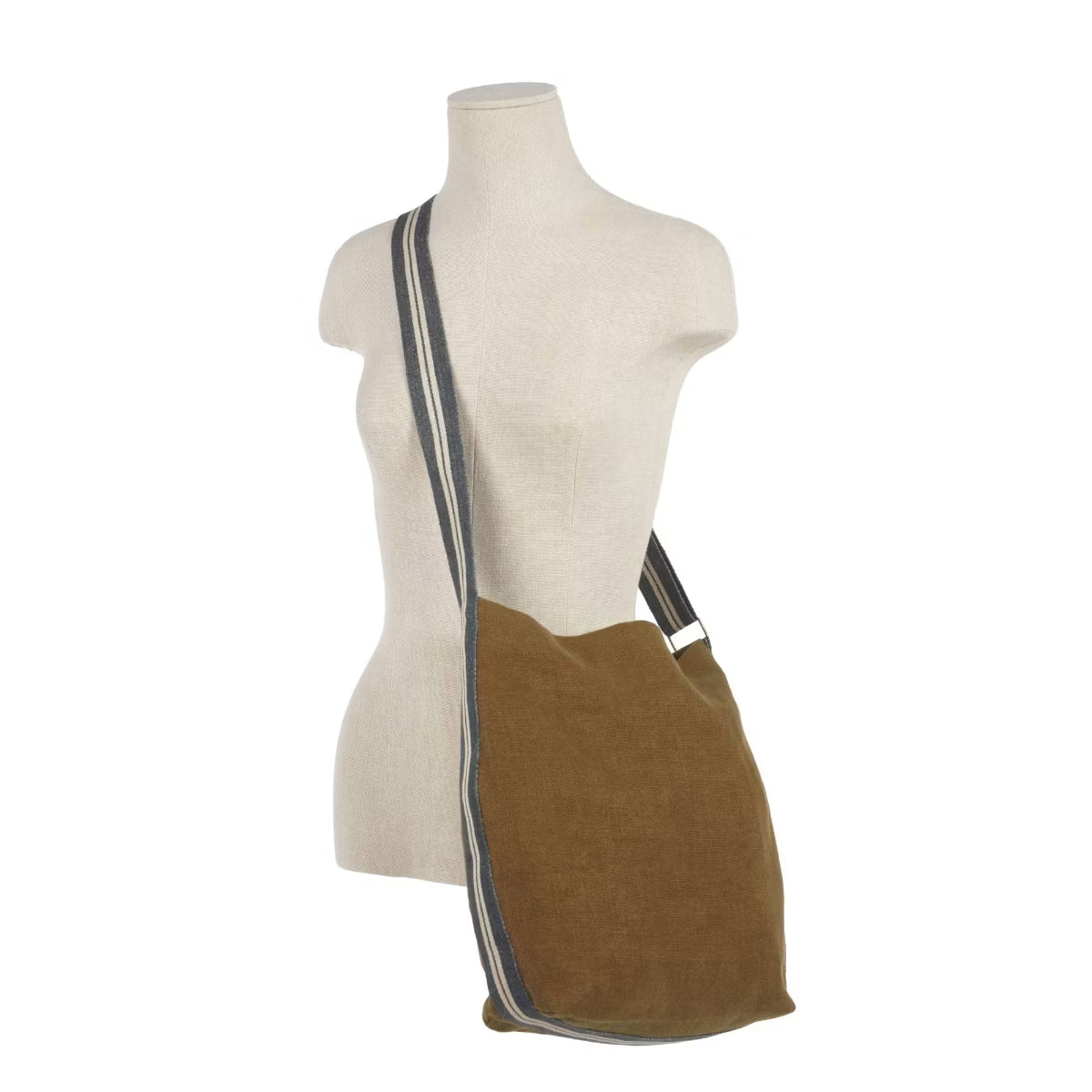 Vintage Brown Soft Crossbody Bag with Striped Adjustable Strap Daily Casual Matching Bag