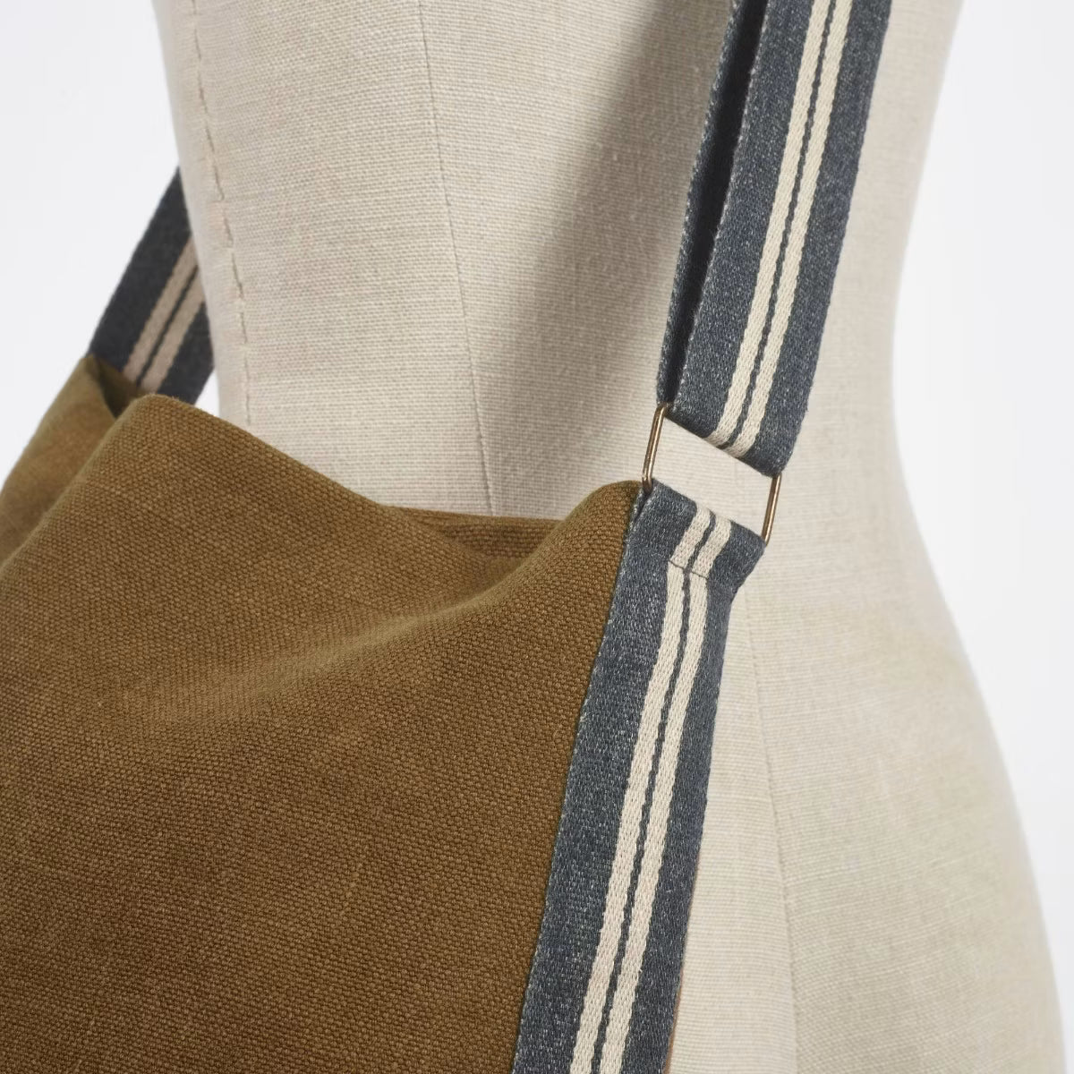 Vintage Brown Soft Crossbody Bag with Striped Adjustable Strap Daily Casual Matching Bag